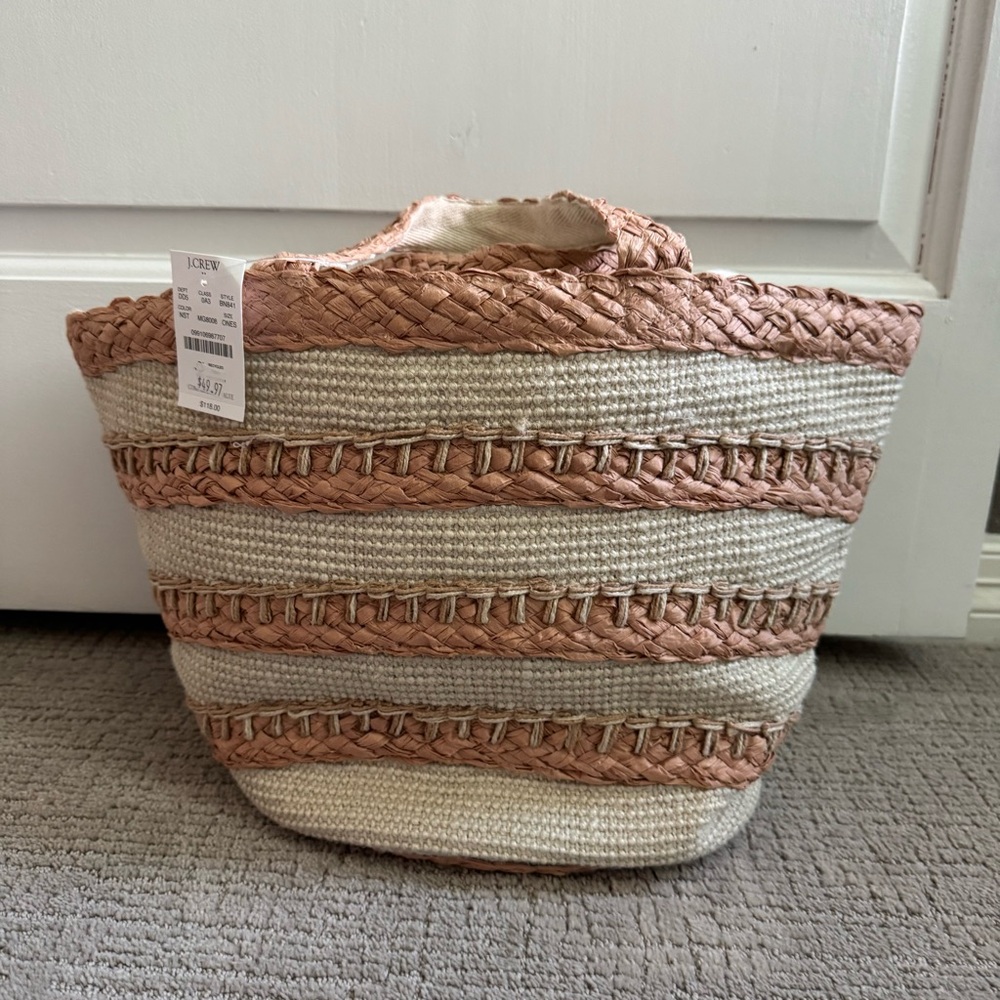 J. Crew Cream Woven Tote Bag with Coastal Aesthetic